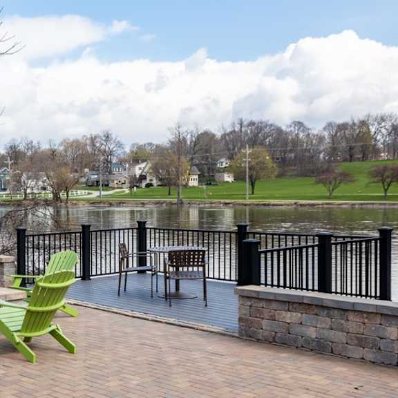 lake side seating area at the view apartments st charles, illinois