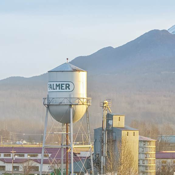 a water tower with the word