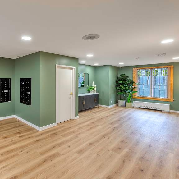 large room with mail slots on the wall. at oak park city, oak park illinois