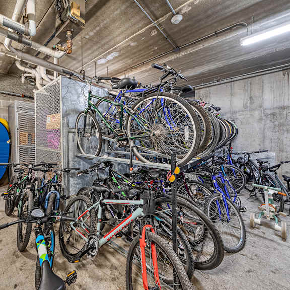 bicycle storage in large room at oak park city, oak park, il