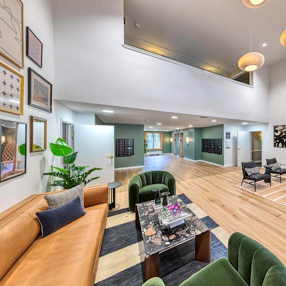 lobby interior with plenty of seating at oak park city, oak park, il