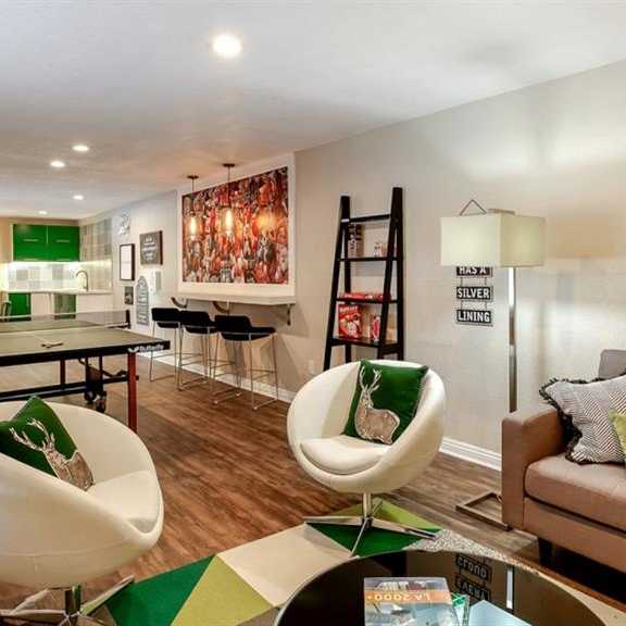 living room with kitchen at dwell apartment homes, riverside, ca, 92507