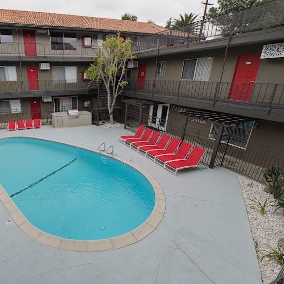 our apartments showcase an unique swimming pool at dwell apartment homes, riverside, ca