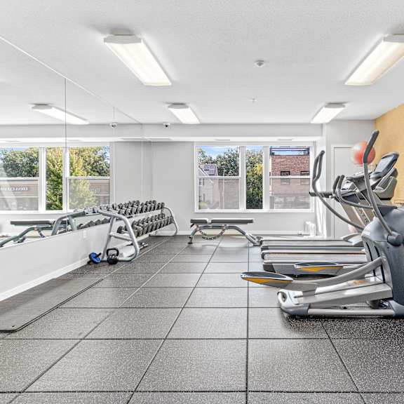 gym with treadmills at elements of linden hills, minneapolis, mn