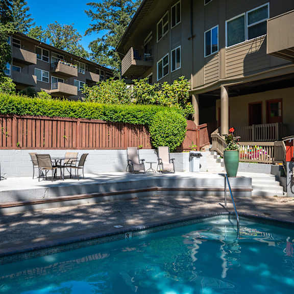 swimming pool and relaxing area at timberlee, portland, oregon