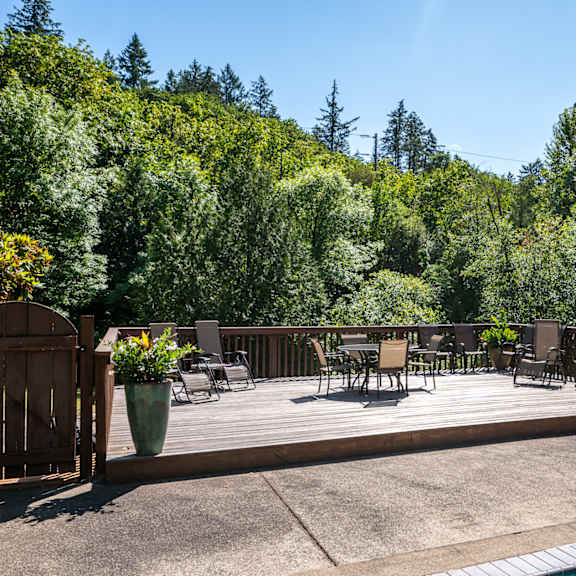 spacious patio with sitting arrangements at timberlee, portland, or, oregon