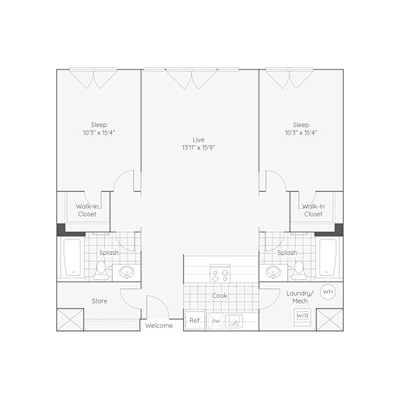 Thumbnail 2 of 9 B1 2bd 2bth_1176-1209sqft