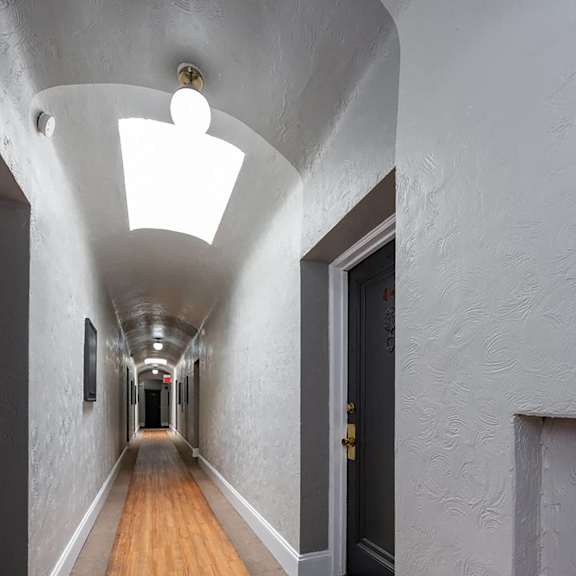 hallway at evelyn apartments, oak park, illinois