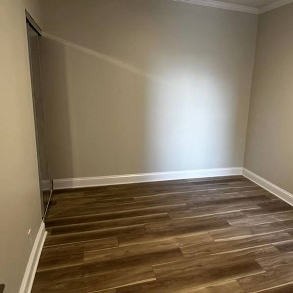 a room with wooden flooring and a door at evelyn apartments, illinois