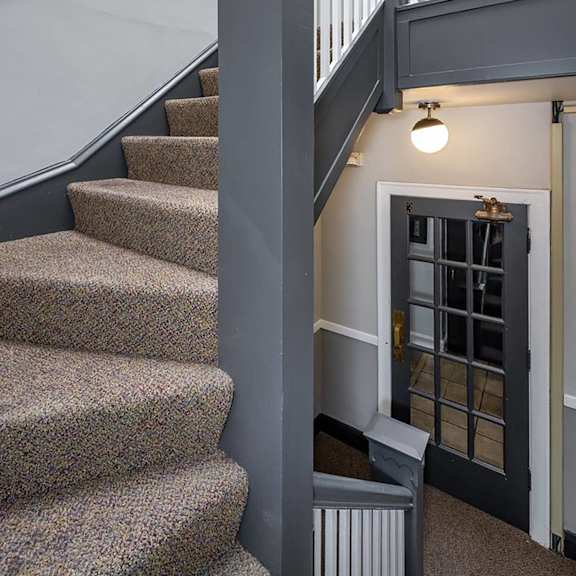 staircase at evelyn apartments, oak park, il