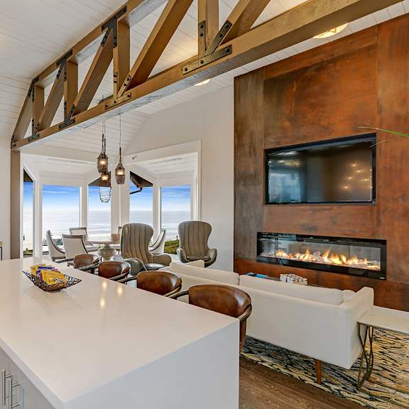 fireplace with ocean views at oceanaire apartment homes, california