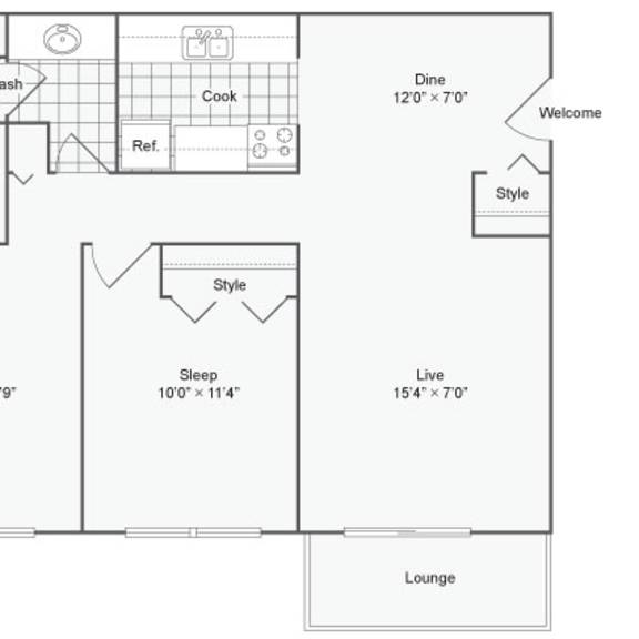 Thumbnail 2 of 2 1 bedroom 2 bathroom floor plan A at Renew Madison, Wisconsin, 53711