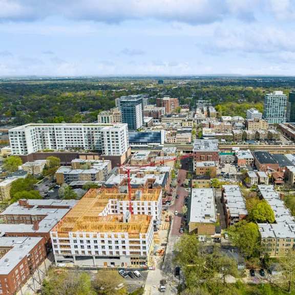 a view of the city from a drone at the bryant at oak park i & ii, oak park, 60302