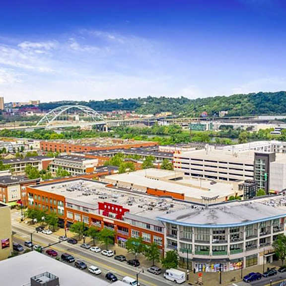a view of the city from the top of a building at flats at southside, pennsylvania, 15203