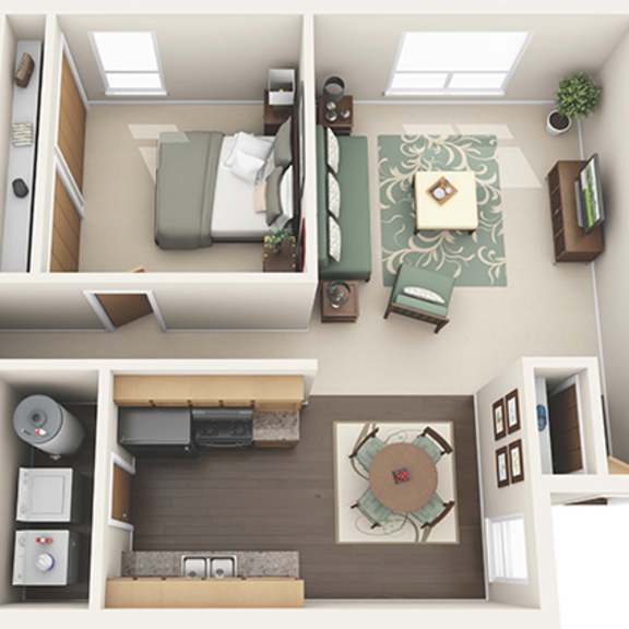 Thumbnail 1 of 3 3D Floorplan of a 1 Bedroom Apartment