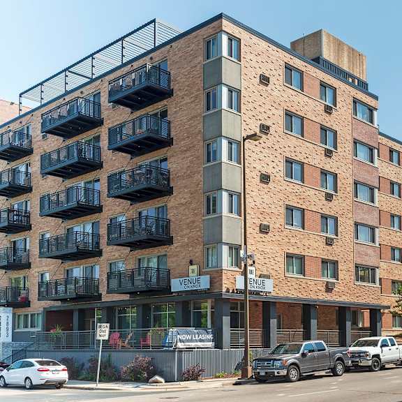 building exterior at the venue on knox apartments, minneapolis, mn, 55408