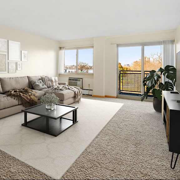 spacious living room at the venue on knox apartments, minneapolis, 55408