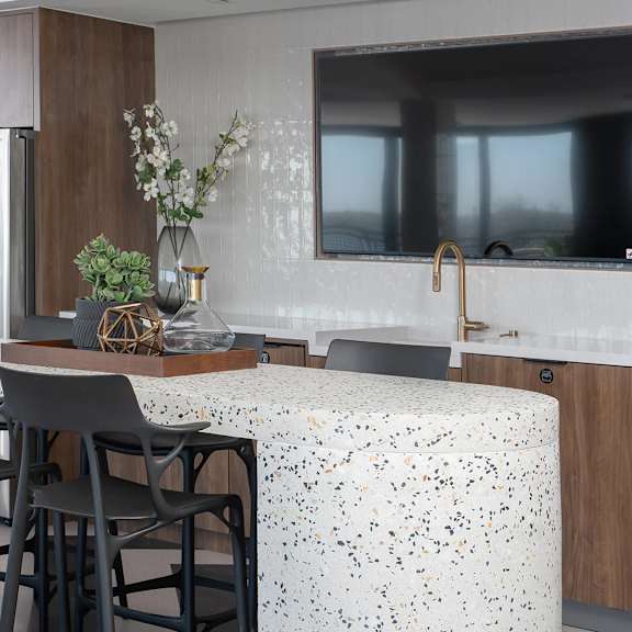 modern kitchen at the venue on knox apartments, minneapolis, mn
