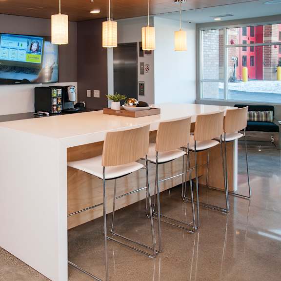 kitchen with counter at zest, minnesota