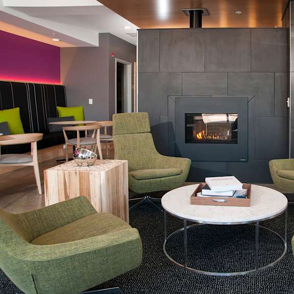 fireplace in living room at zest, minneapolis, mn, 55419