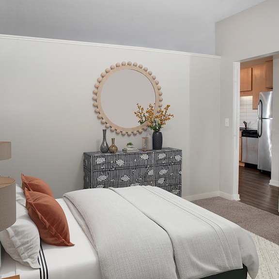bedroom with nightstand at zest, minneapolis, mn, 55419