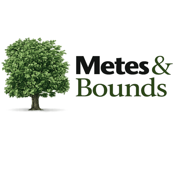 a tree is pictured next to the words "metes & bounds".