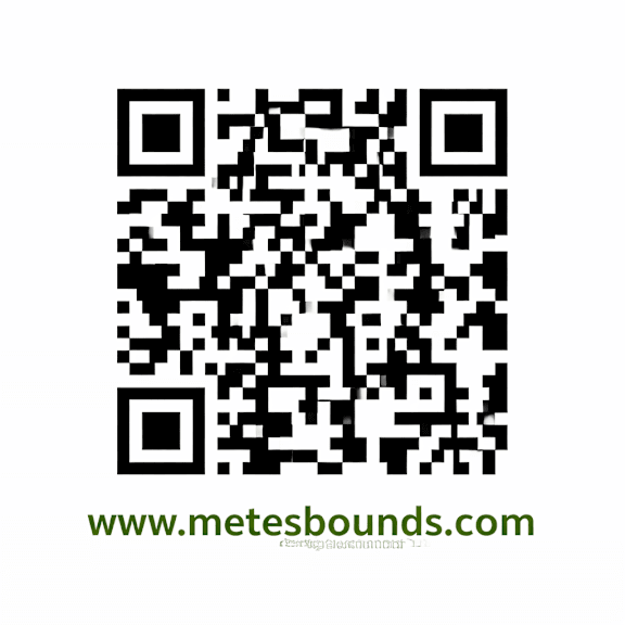 a qr code is displayed on a white background with the website address www.metesbounds.com underneath it.