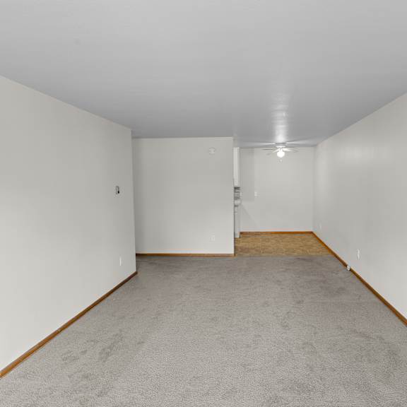 a room with white walls and carpeted floor.