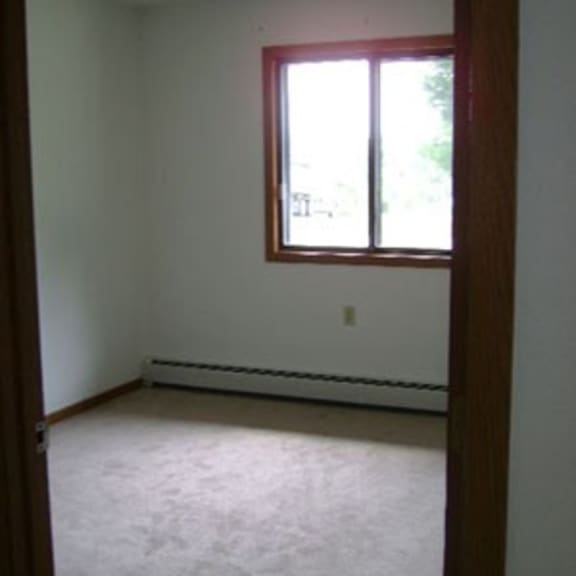 a room with a window and a carpet.