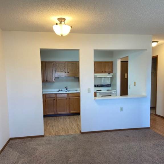 a room with a carpeted floor and a ceiling light.