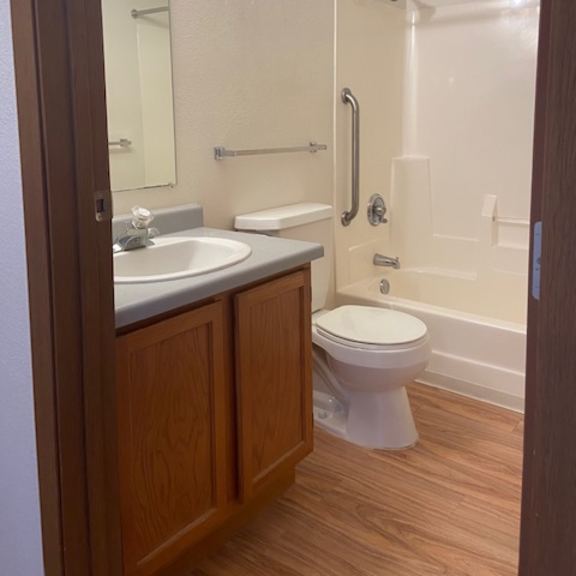 a white toilet sits in a bathroom next to a sink and a bathtub.