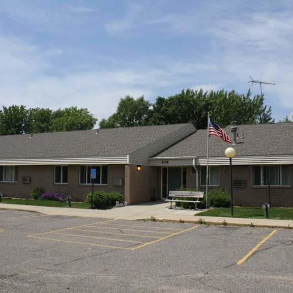 a building with a flag on top of it.