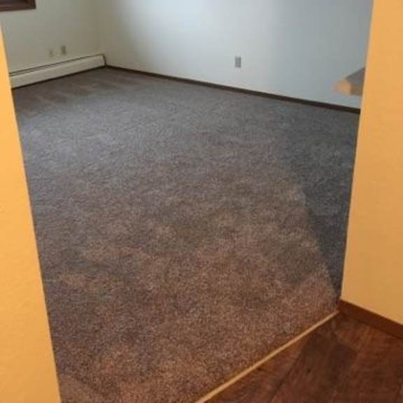 a room with a carpet floor and a window.