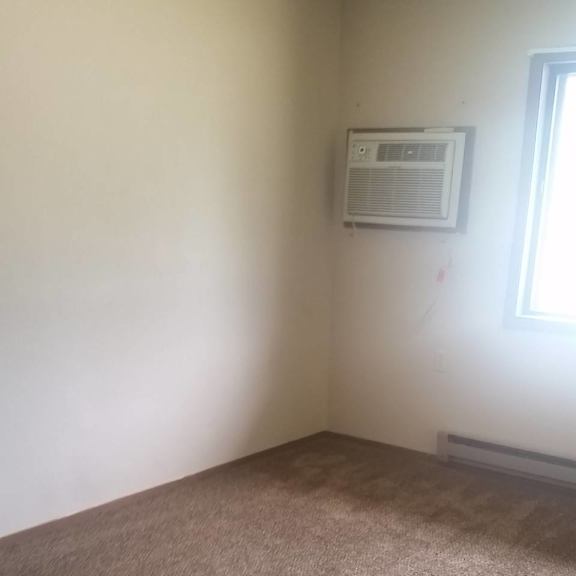 a room with a carpet and a window.