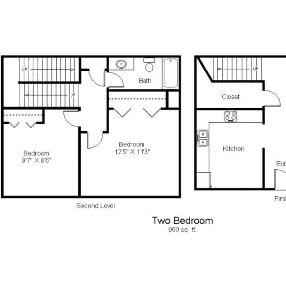 a diagram of a two bedroom apartment layout.