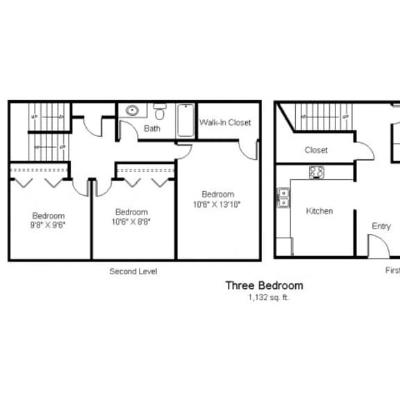 a floor plan of a three bedroom apartment.