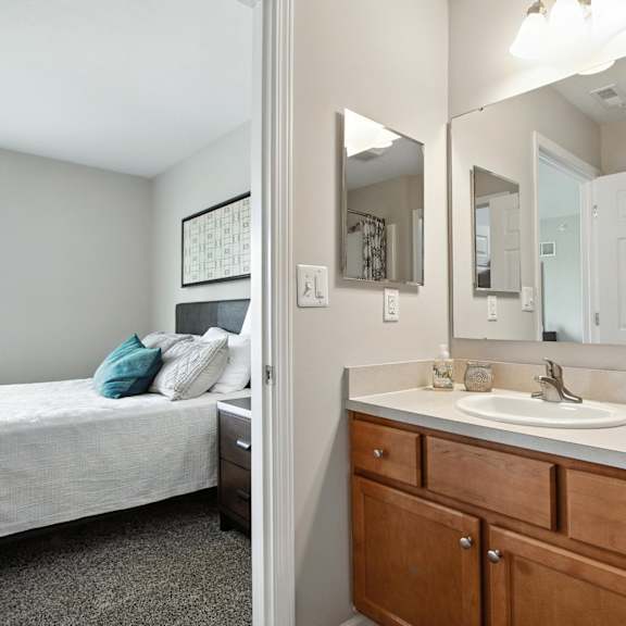 a bathroom with a white sink and a mirror above it.