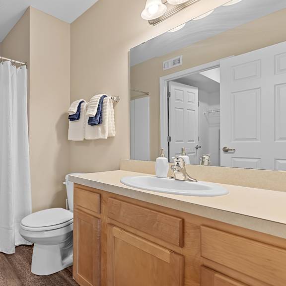 a white toilet sits in a bathroom next to a sink.