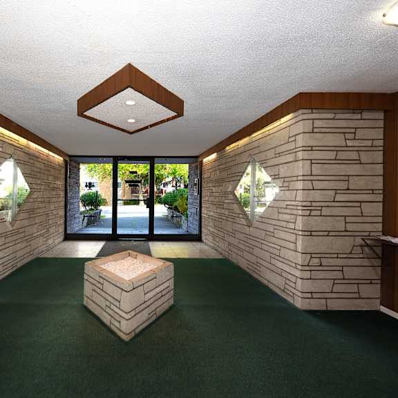 a view of the lobby from the inside of the building