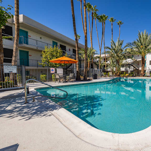 the swimming pool at our apartments in palm springs