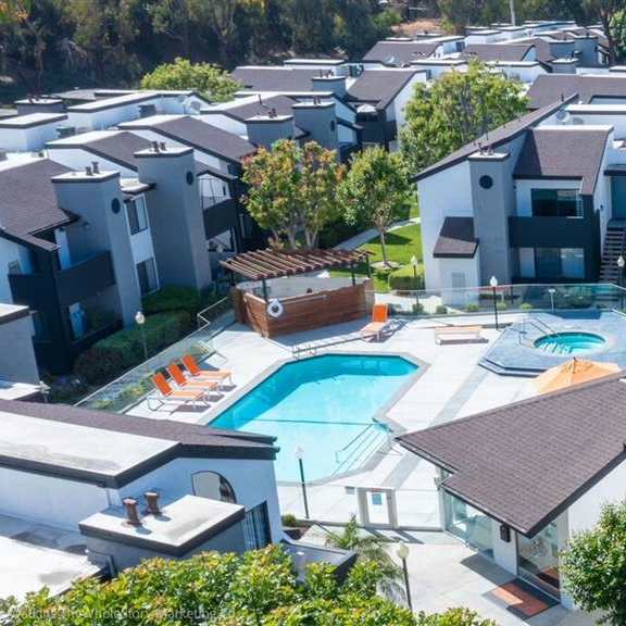 an aerial view of an apartment complex