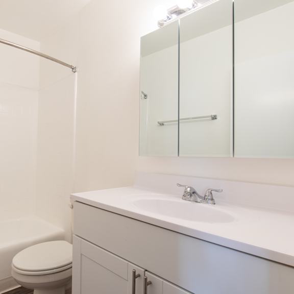 a bathroom with a sink toilet and a bath tub