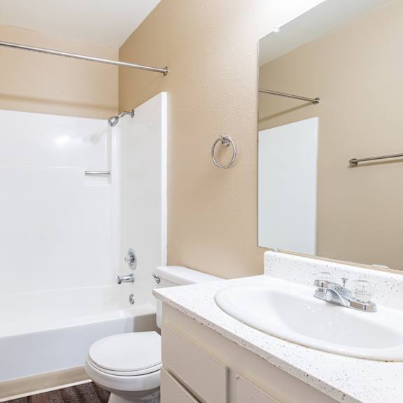 a bathroom with a shower and a sink and a toilet