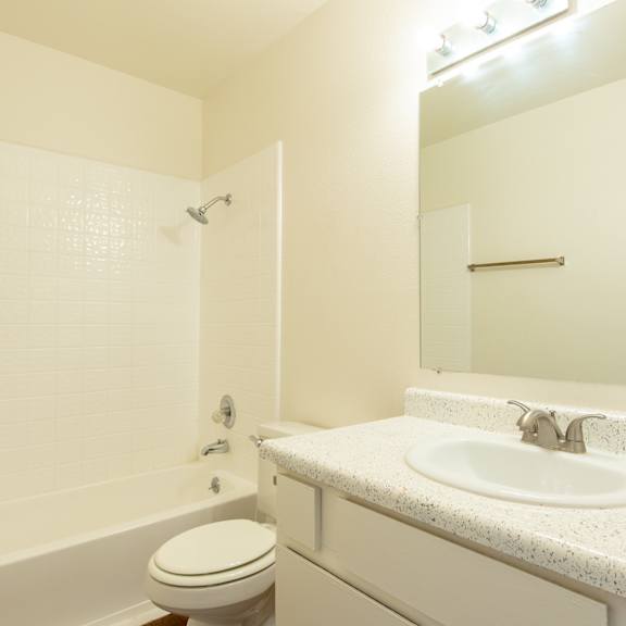 a bathroom with a sink and a tub and a mirror