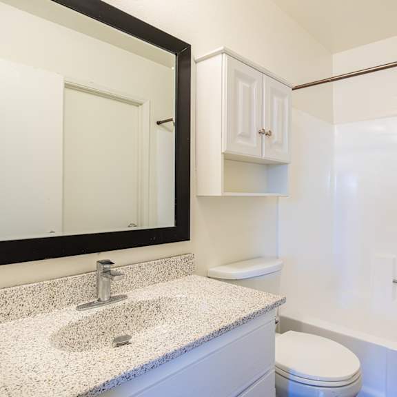a bathroom with a shower sink and toilet and a mirror