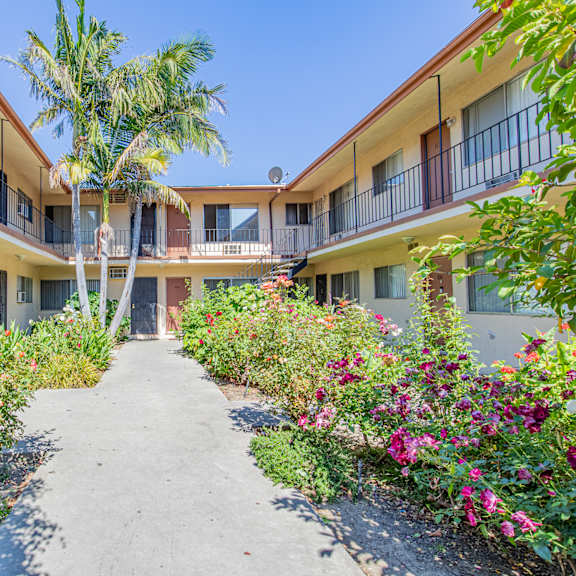 the pathway between the units of the courtyard at the resort