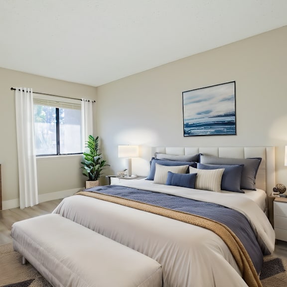 a bedroom with two beds and a dresser and a window at metro 3610, california