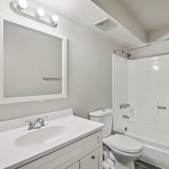 the preserve at ballantyne commons apartment bathroom with sink toilet and shower