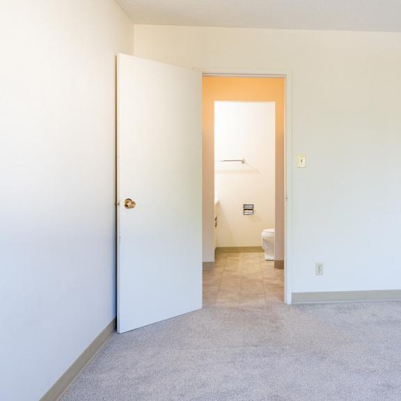 a room with two white doors and a carpeted floor.