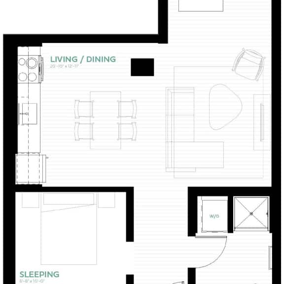 Thumbnail 1 of 2 floor plan of 1 bedroom
